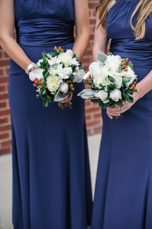 Long Navy Blue Bridesmaids Dresses Bouquet Wedding Flower