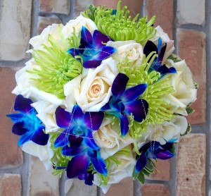 Blue Orchids and Green Spider Mums - Bouquet Wedding Flower